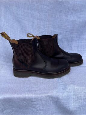Dr. Martens Dark Brown Chelsea Boots with Yellow Heel Loop Men’s 6, Women’s 8